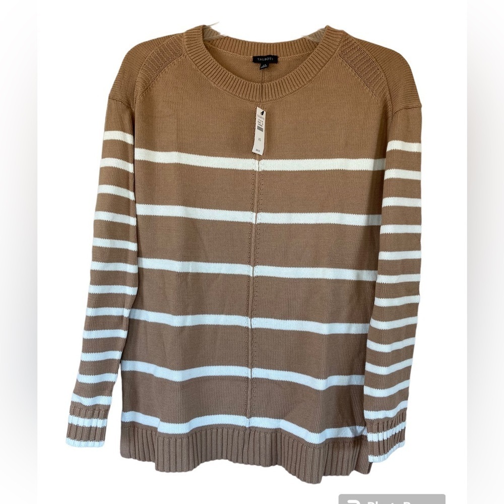 Talbots Crewneck Striped Cotton‎ Sweater Camel/White (Size XS)